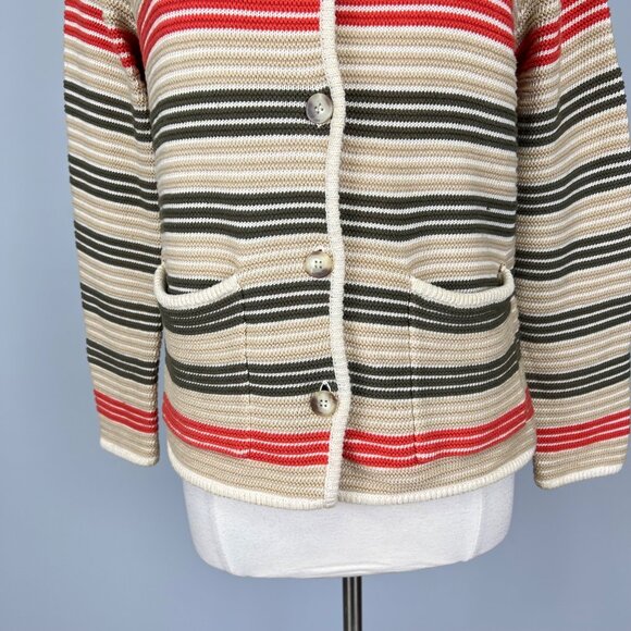 Worth Womens Striped Knit Button Front Cardigan Sweater Tan Brown Red size Small - Picture 3 of 11